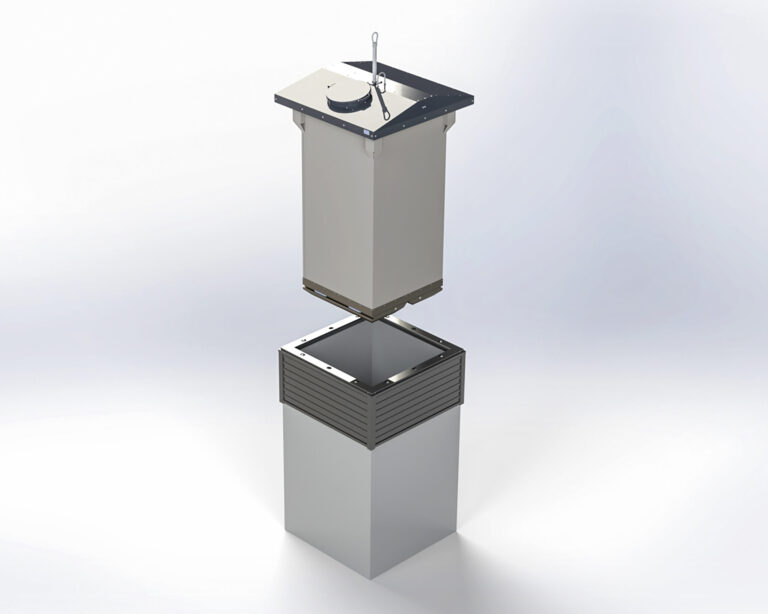 3D Rendering eines Semi-Sub-Containers mit Stahlwanne, ausgezogen