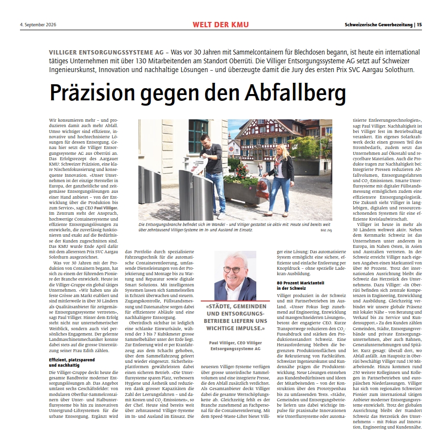 Schweizerische Gewerbezeitung berichtet über Villiger
